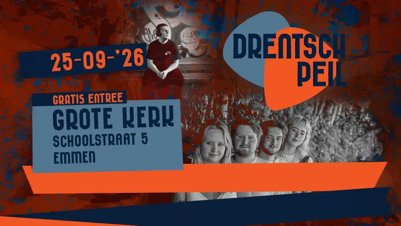 Drentsch Peil 2026 – Een avond vol Drentse popmuziek in de Grote Kerk Emmen Drentsch Peil 2026 – Een avond vol Drentse popmuziek in de Grote Kerk Emmen